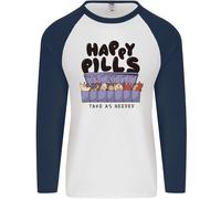 Cats Happy Pills Funny Feline Uomo L/S Baseball T-Shirt