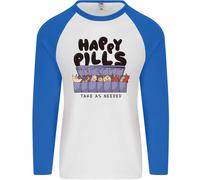 Cats Happy Pills Funny Feline Uomo L/S Baseball T-Shirt