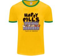 Cats Happy Pills Funny Feline Uomo Ringer T-Shirt