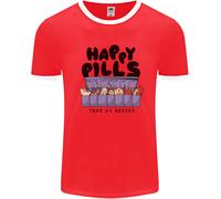 Cats Happy Pills Funny Feline Uomo Ringer T-Shirt