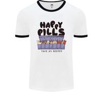 Cats Happy Pills Funny Feline Uomo Ringer T-Shirt
