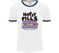 Cats Happy Pills Funny Feline Uomo Ringer T-Shirt