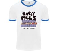 Cats Happy Pills Funny Feline Uomo Ringer T-Shirt