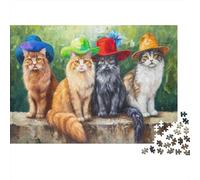 Cats in Hats Art Colourful Cats in Colorful Hats 1000 Pcs Jigsaw Puzzles Adults Brain Development Classic Educational Games 38x26cm/1000pcs