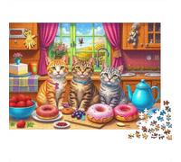 Cats in Kitchen Scene 100% Recycled Cardboard Cats at Kitchen Table 1000 Piece Puzzle for Adults The Impossible Challenge 38x26cm/1000pcs