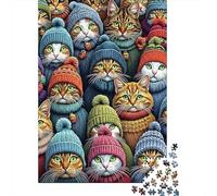 Cats in Knit Hats Cartone Resistente Puzzle Classico 1000 Pezzi Per Adulti Bambini Difficile Sfidante Decompressione Decorazione Murale 38x26cm/1000pcs