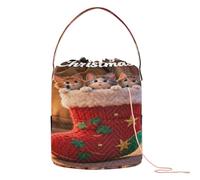 Cats in Stocking - Merry Christmas Greeting Crochet Yarn Bag Yarn Bag con fori borsa da viaggio per strumenti all'uncinetto accessori da viaggio