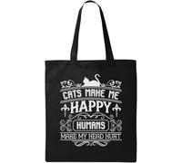 Cats Make Me Happy Humans Make My Head Hurt Borsa tote in cotone ecologico naturale nero, Nero , Taglia unica