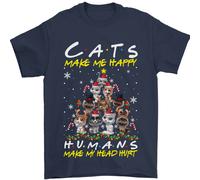 Cats Mi Rendono Felice Divertente Natale Uomo T-Shirt 100% Cotone