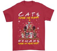 Cats Mi Rendono Felice Divertente Natale Uomo T-Shirt 100% Cotone