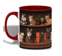 Cats On Bookshelf Tazza Microonde Mug Unico Tazzine Da Caffè Per Cappuccino Cucina Latte 330Ml