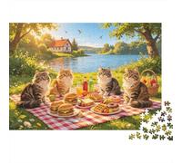 Cats Picnic 1000 Pezzi Puzzle Riciclato Sunny Camping Puzzle for Anziani Puzzle Gioco Accessori per la Famiglia And Friends Compleanni Great Regalo 38x26cm/1000pcs