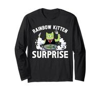 Cats Rainbow Kitten Surprise Cute Eat Retro Animals Vintage Maglia a Manica