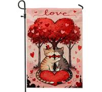 Cats Romantic Playful Hearts Trees Valentine Red Bandiere Verticale Durevole Flag Robuste Bandiera Da Giardino Per Prato Feste Casa 30X45Cm