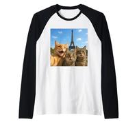 Cats Selfie in Paris Romantic Cat Moment Gift Maglia con Maniche Raglan