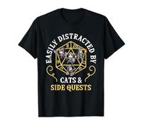 Cats Side Quest Distracted Rpg Gamer Funny Cat Quests Maglietta