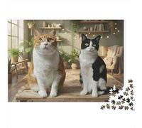 Cats Sitting Home 1000 Pezzi Two Chubby Cats Puzzle in Cartone Spesso Per Adolescenti 12-18 Anni Abilità Logica Gioco Di Festa Appassionati Di Puzzle Adolescenti Attività Creativa Regalo Per Gli Amant