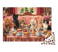 Cats Tea Party Scene 1000 Piece for Adults & Kids: Cats at A Tea Party Fun Present & Activity for Home & Wall Decor 52x38cm/1000pcs