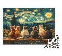 Cats Under Starry Sky Puzzle Da 1000 Pezzi in Carta Ecologica Per Bambini Principianti, Puzzle Ultra Difficile, Divertimento Dopo Scuola, Puzzle Miglior Valutato Per Giovani Apprendisti 38x26cm/1000p