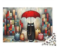 Cats Under Umbrella Colourful Cats with Red Umbrella 1000 Pieces Jigsaws Adults The Impossible Challenge Home Activity 52x38cm/1000pcs