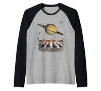 Cats Walking in Space Cat Astronaut Saturn Planet Cat Lover Maglia con Maniche Raglan