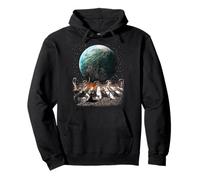 Cats Walking in Space Earth Moon Funny Kitty Cat Astronaut Felpa con Cappuccio