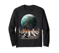 Cats Walking in Space Earth Moon Funny Kitty Cat Astronaut Maglia a Manica