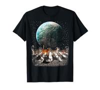 Cats Walking in Space Earth Moon Funny Kitty Cat Astronaut Maglietta