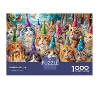 Cats with Party Hats in Flowers 1000 Pezzi Puzzle Classici Per Adulti E Bambini ≥12 Anni Giochi Rilassamento E Intelligence Pet Collection Sfida Impossibile Decorazione Casa Difficile Alta Qualità Pz