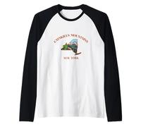 Catskill Montagne Paesaggio Esterno all'Interno NY Mappa Stato Maglia con Maniche Raglan