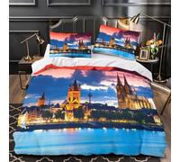 Cattedrale di Colonia copripiumino 3 pezzi morbida microfibra motivo 3D con cerniera incluso federe Vista notturna del paesaggio urbano Set Di Copripiumino for adulti e bambini Single（135x200cm）