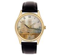 Cattedrale di Notre Dame di Parigi, Vintage Grafite Art Collezionabile In Ottone Massiccio Medaglione Orologio Da Polso