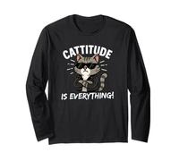 Cattitude Is Everything - Simpatico Gatto Kawaii con atteggiamento Maglia a Manica