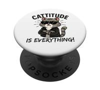 Cattitude Is Everything - Simpatico gatto Kawaii con atteggiamento PopSockets PopGrip Adesivo