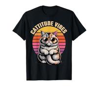 Cattitude Vibes Retro Cat Lover Funny Vintage Style Maglietta