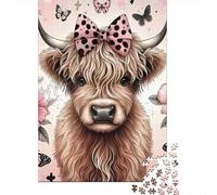 Cattle 1000 Componenti Cartone Resistente Highland Cow Bow Puzzle Familiare Facile Da Pulire Imballaggio Pronto Per Il Regalo Attività Di Aggregazione 70x50cm/1000pcs