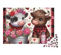 Cattle Puzzle 1000 Pezzi Valentine's Day Cows in Cartone Per Adulti Decorare Casa Passare Il Tempo Set Completo Offerta Speciale Con Poster 52x38cm/1000pcs