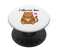 Cattuccino Time Funny Quote Cute Orange Cat Illustrazione PopSockets PopGrip Adesivo