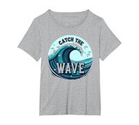 Cattura l'onda: Avventura oceanica del Surfista Maglietta, Donna Plus-Size, Grigio Melange, 4X
