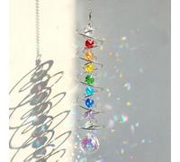 Cattura Sole in Cristallo 45 cm con Doppia Spirale - Sonaglio da Vento Decorativo con Perle dei Chakra - Goccia di Luce Arcobaleno per Finestre, Giardino, Balcone - Decorazione Interna/Esterna (A)