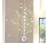 Cattura Sole in Cristallo 45 cm con Doppia Spirale - Sonaglio da Vento Decorativo con Perle dei Chakra - Goccia di Luce Arcobaleno per Finestre, Giardino, Balcone - Decorazione Interna/Esterna (B)