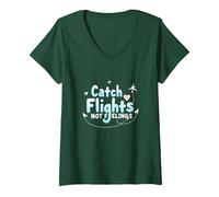 Cattura voli Non Sentimenti - Witty Travel Adventure Maglietta con Collo a V, Donna, Verde Foresta, S