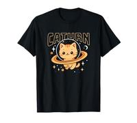 Caturn Carino Kawaii Spazio Gatto Pianeta Saturno Divertente Gattino Gioco di Parole Maglietta