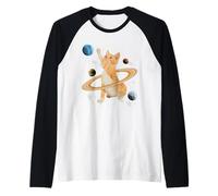 Caturn Saturn Cat in Space Funny Kitten Cats Lovers Galaxy Maglia con Maniche Raglan