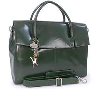 Catwalk Collection Handbags - Borsa a Tracolla Grande in Pelle Porta PC 17 Pollici - Valigetta 24 Ore Donna - Scomparto Imbottito - Helena - Verde