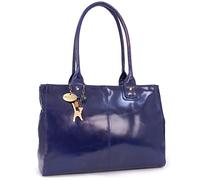 Catwalk Collection Handbags - Grande Borsa Tote in Vera Pelle - Borsa a Spalla Donna - Borsa a Mano Formato A4 da Lavoro - Kensington - Blu