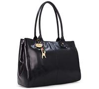 Catwalk Collection Handbags - Grande Borsa Tote in Vera Pelle - Borsa a Spalla Donna - Borsa a Mano Formato A4 da Lavoro - Kensington - Nero