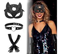 Catwoman Mask 3pcs Maschera Catwoman Maschera Catwoman Accessori Maschera Cat Woman Cat Coman Maschera Collana a Forma Di Cuore Guanti Lunghi in Vernice Nera Adatto per Feste Di Festival