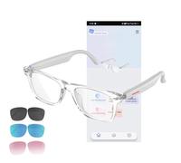 CatXQ AI Smart Occhiali Uomo/Donna - Bluetooth con traduzione, cancellazione rumori, Filtro Luce Blu & Lenti intercambiabili (Nero/Blu/Rosa) per Ufficio/Outdoor - White