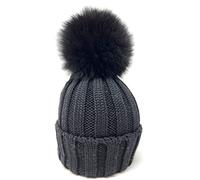 CATYA Cappello a Coste in Lana Nero con PON PON